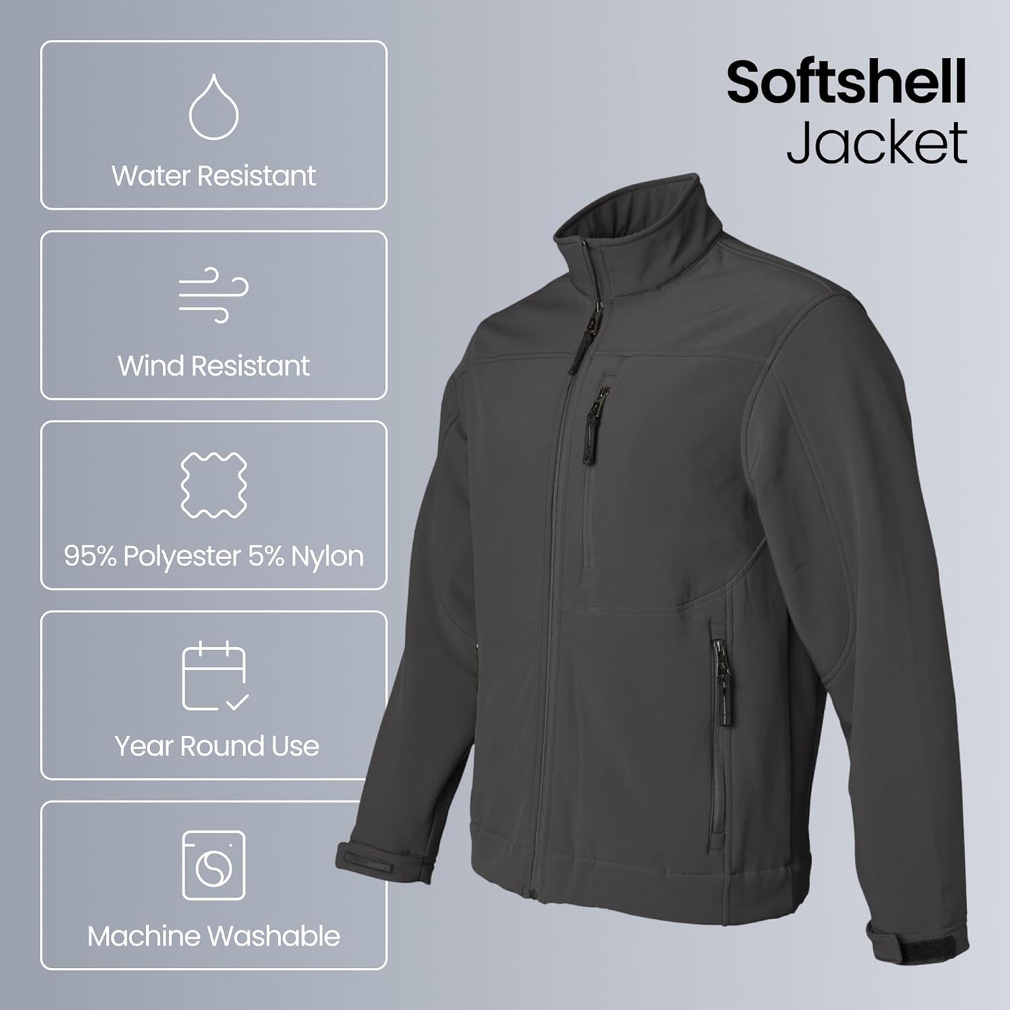 Men'S Midweight Water and Wind Resistant Soft Shell Jacket (S-3XL)