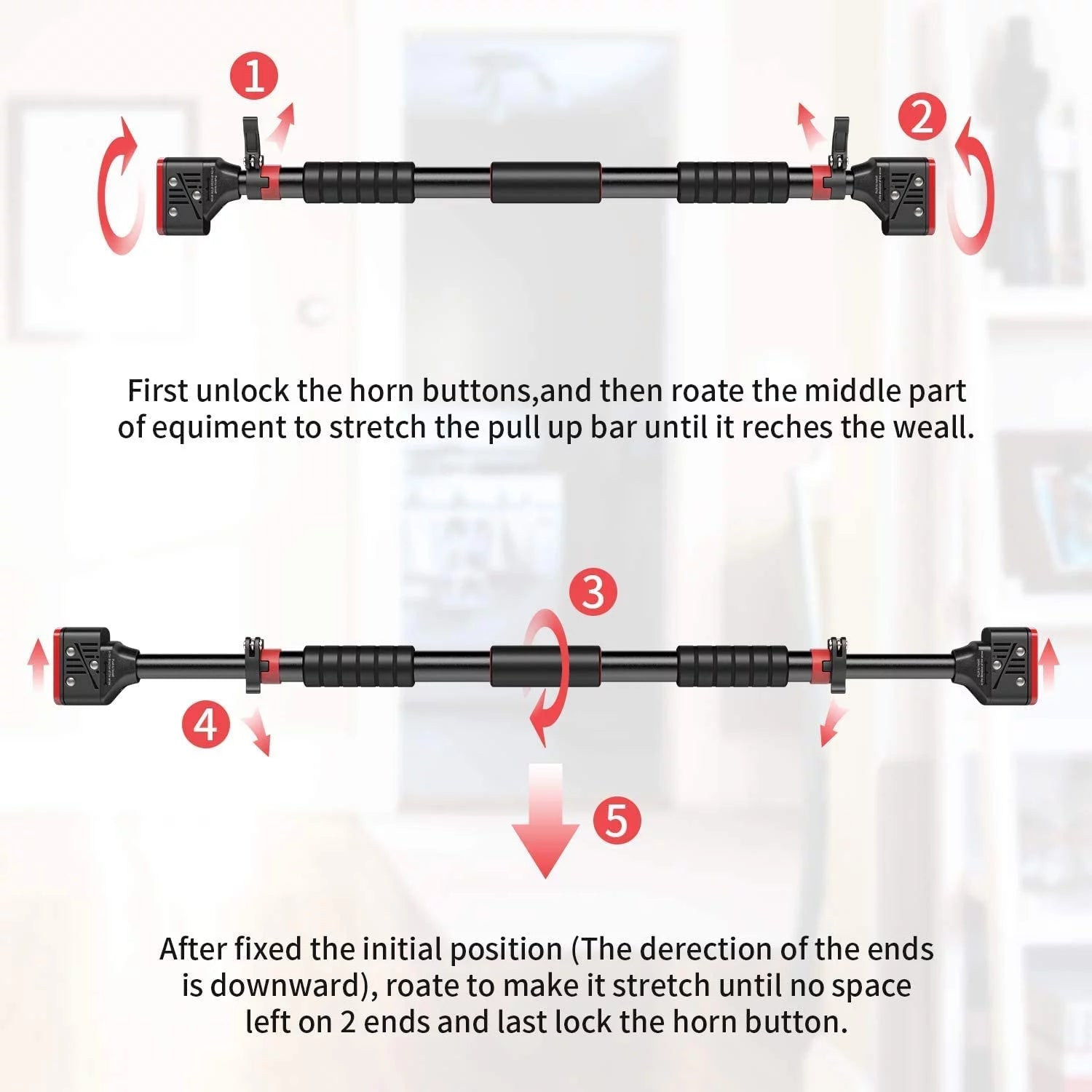 Doorway Chin up Bar Pull up Bar Exercise 28"-36" Doors Screw Less Press Fit