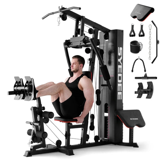 Home Gym Station, Workout Station with 150LBS Weight Stack, Home Gym Equipment for All Body Training.