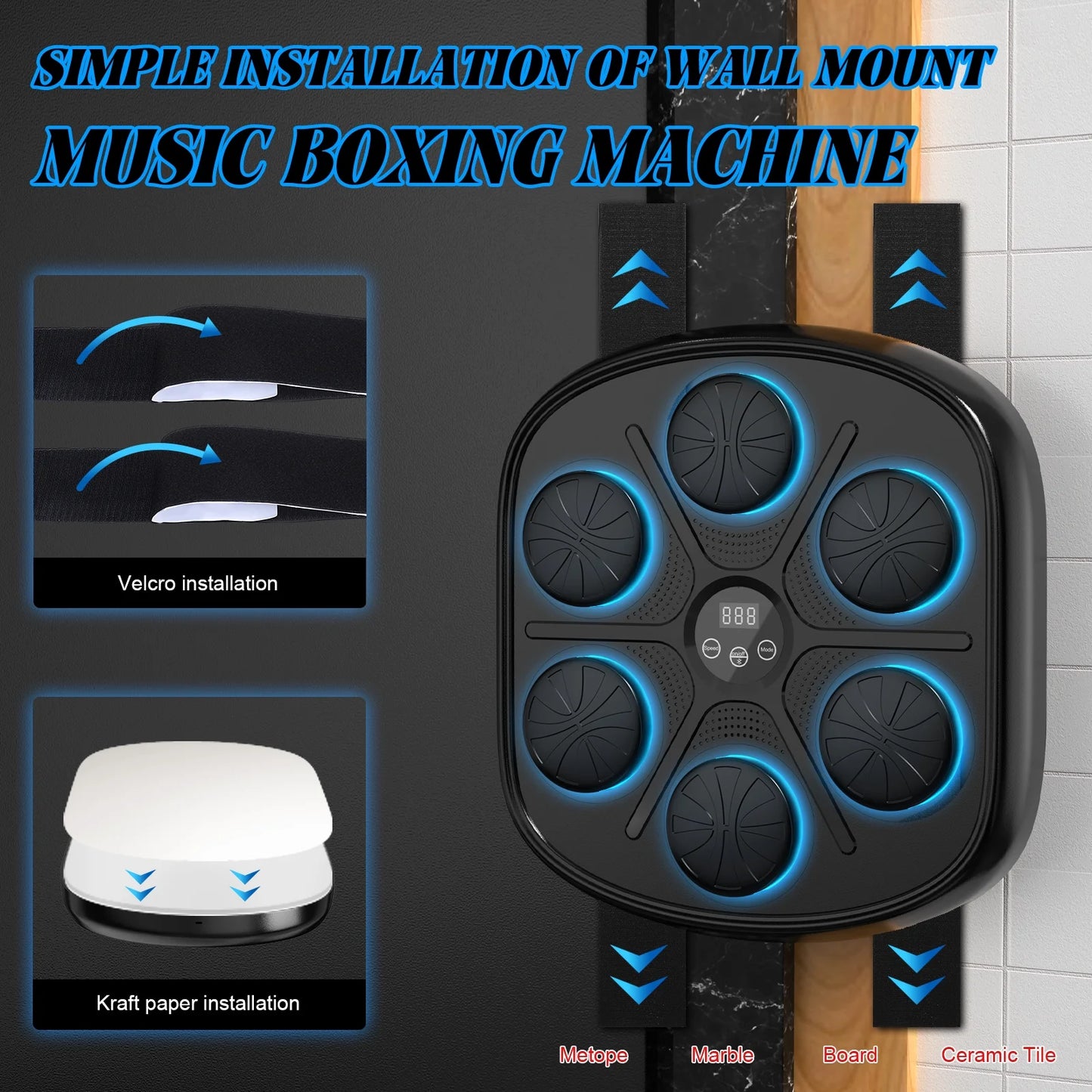 2024 Upgraded Adult Smart Music Boxing Machine, Electronic Boxing Machine with Boxing Gloves, Boxing Music Fitness Machine with Smart Display, Smart Boxing Machine Wall-Mounted Music for Home and Gym