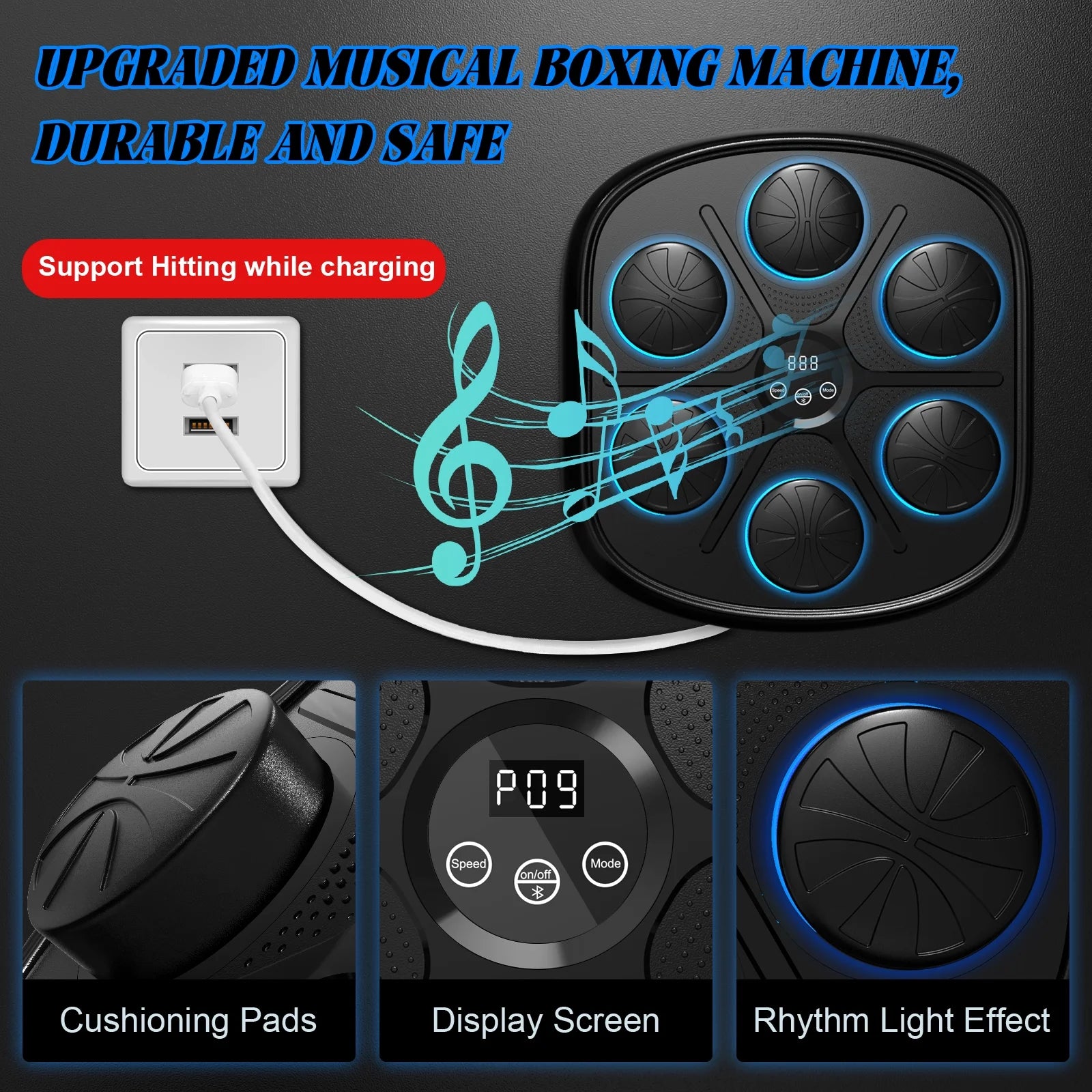 2024 Upgraded Adult Smart Music Boxing Machine, Electronic Boxing Machine with Boxing Gloves, Boxing Music Fitness Machine with Smart Display, Smart Boxing Machine Wall-Mounted Music for Home and Gym