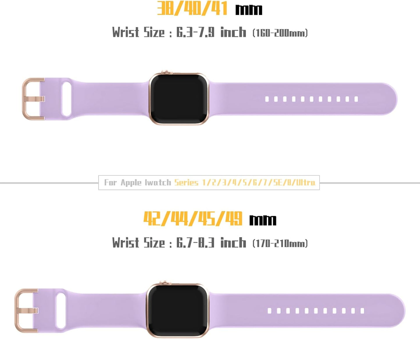 Adepoy Compatible with Apple Watch Bands 45Mm 44Mm 42Mm, Soft Silicone Sport Wristbands Replacement Strap with Classic Clasp for Iwatch Series SE 7 6 5 4 3 2 1 for Women Men, Lavender 42/44/45Mm