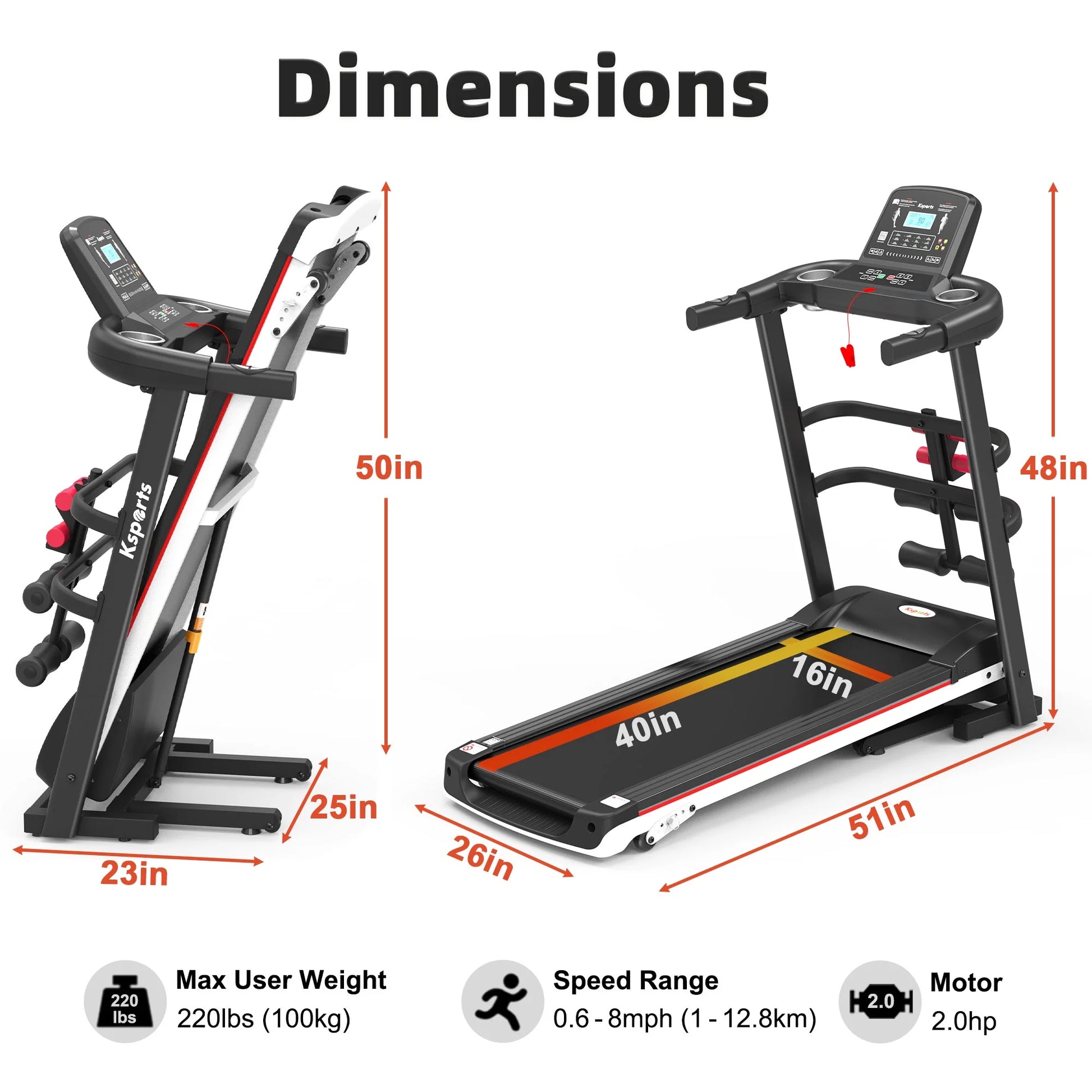 Electric Treadmill Bundle with Rack, Mat, and Dumb Bells, Black