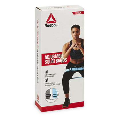 Reebok Adjustable Squat Bands 2-Pack, Adjustable Resistance Levels, No-Roll Design